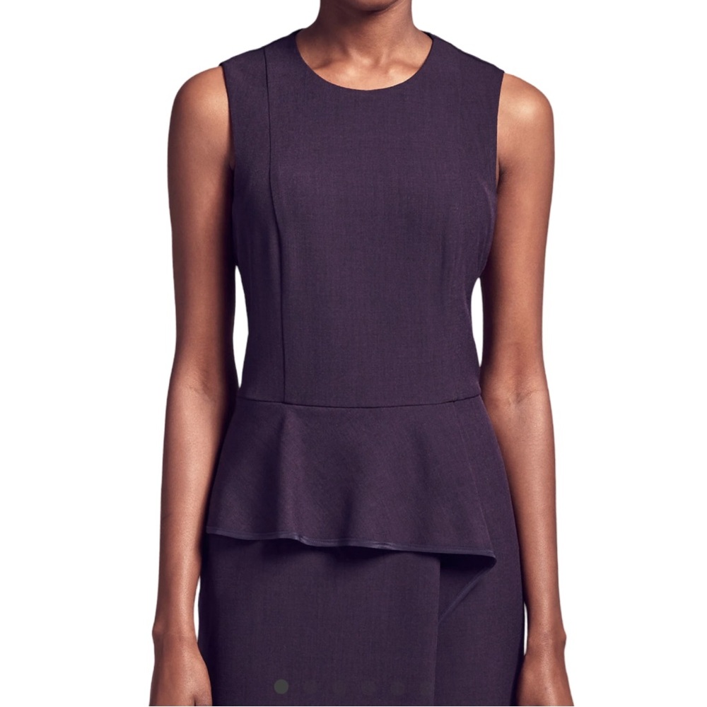 M.M Lafleur Maria Midi Peplum Dress Quiet Luxury Office Dark Plum Minimalist